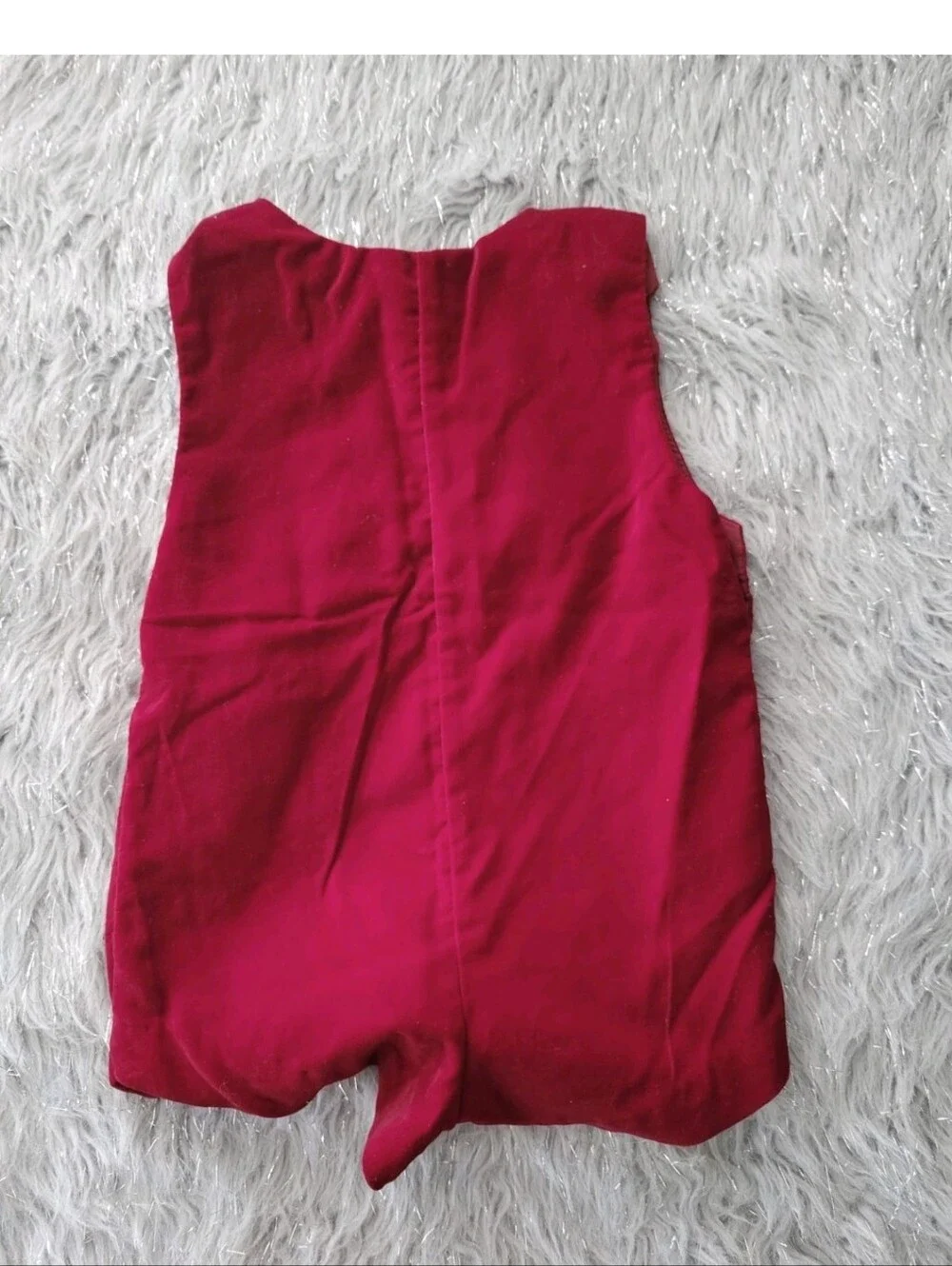 Vintage MCM Baby Velvet One Piece Overalls Red White Embroidered Elephant 18 M